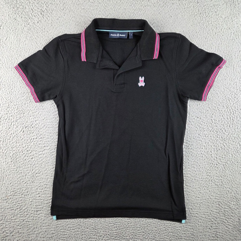 Psycho Bunny Mens Black Pima Cotton Short Sleeve Polo Shirt Size 3 XS
